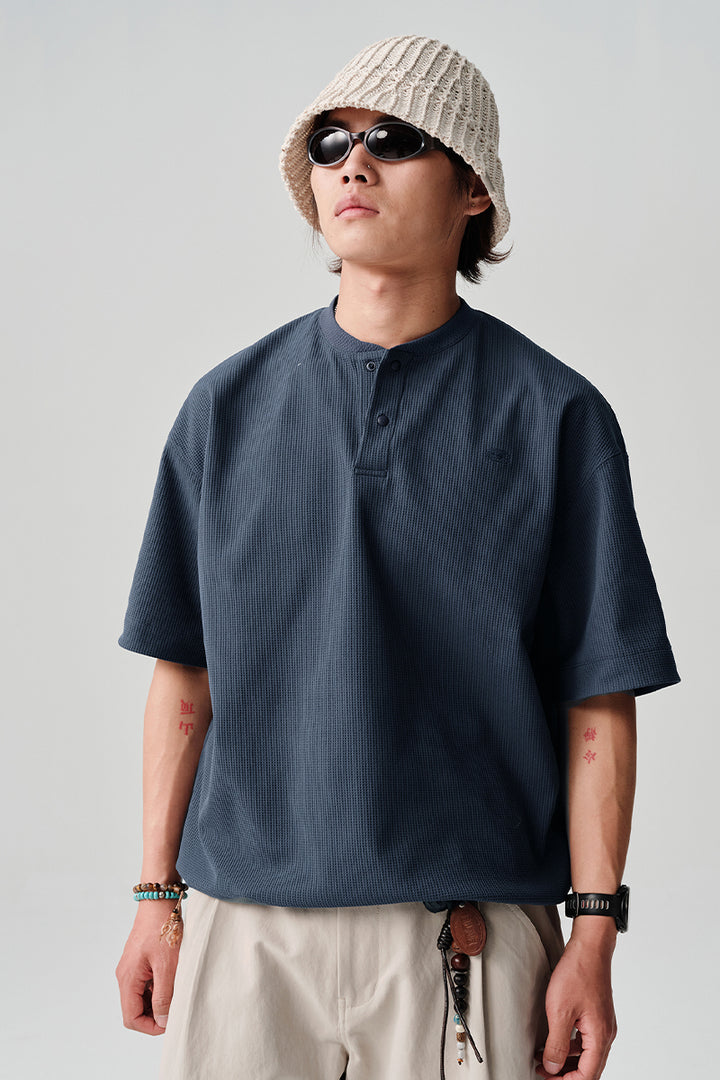 HYDROCOOLワッフル生地ヘンリーネック半袖TシャツNLBLDTX009
