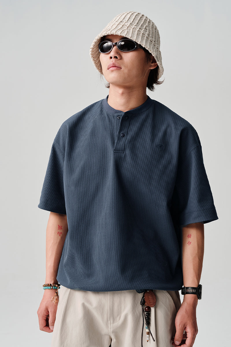 HYDROCOOLワッフル生地ヘンリーネック半袖TシャツNLBLDTX009
