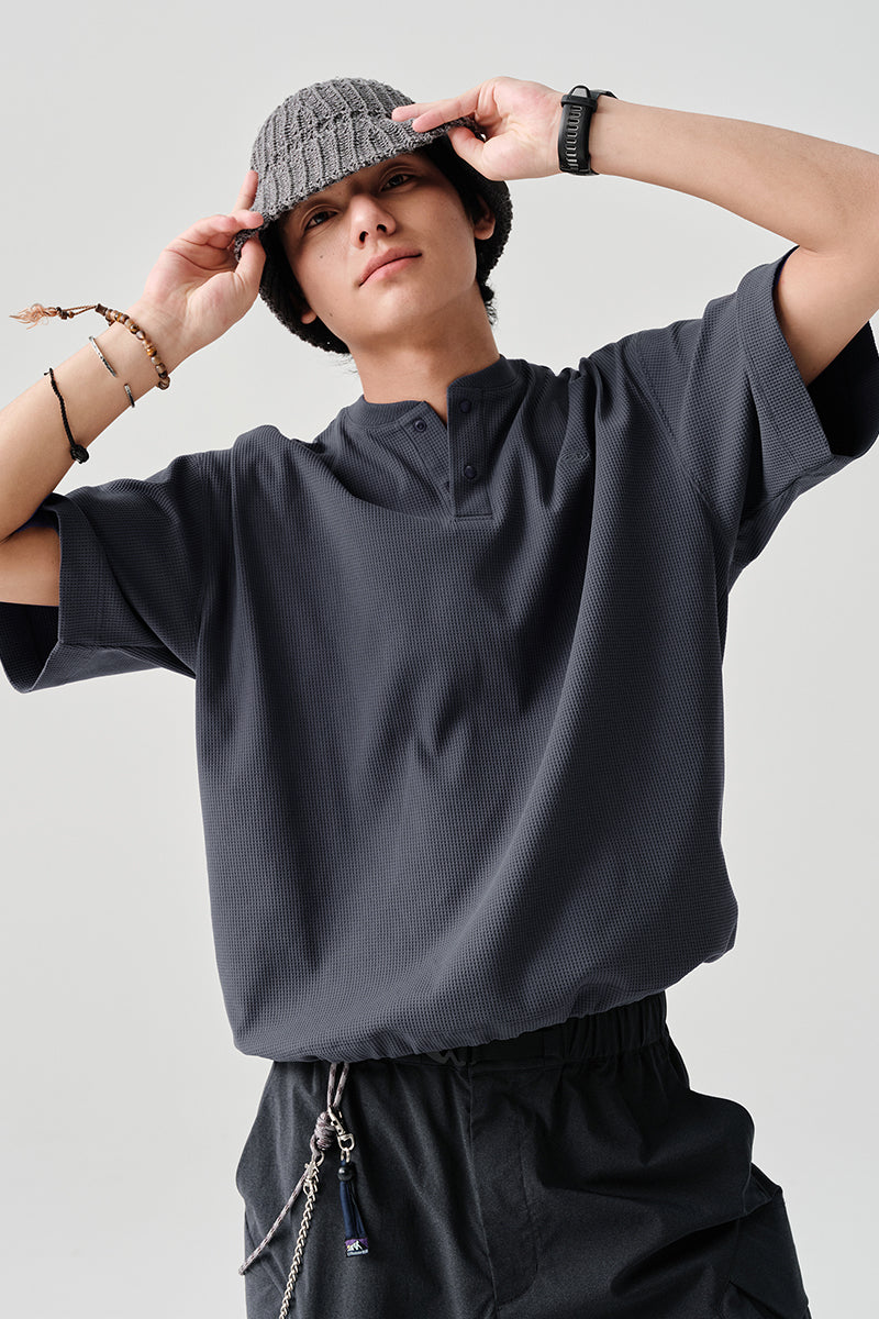 HYDROCOOLワッフル生地ヘンリーネック半袖TシャツNLBLDTX009