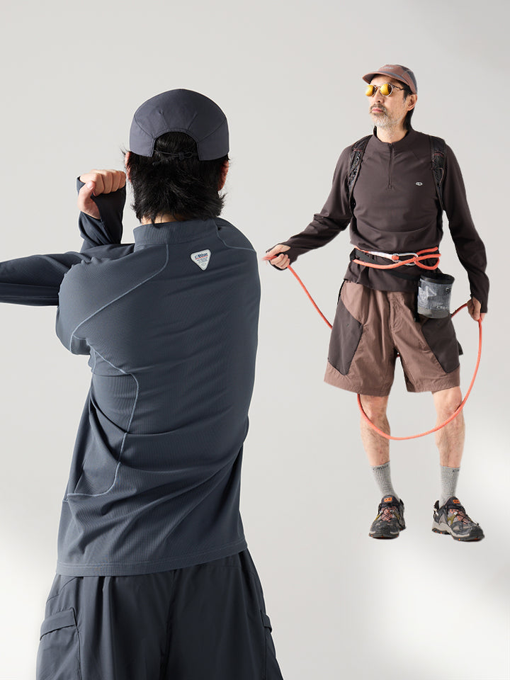 ハーフジップ ワッフル ロングTシャツ メンズ