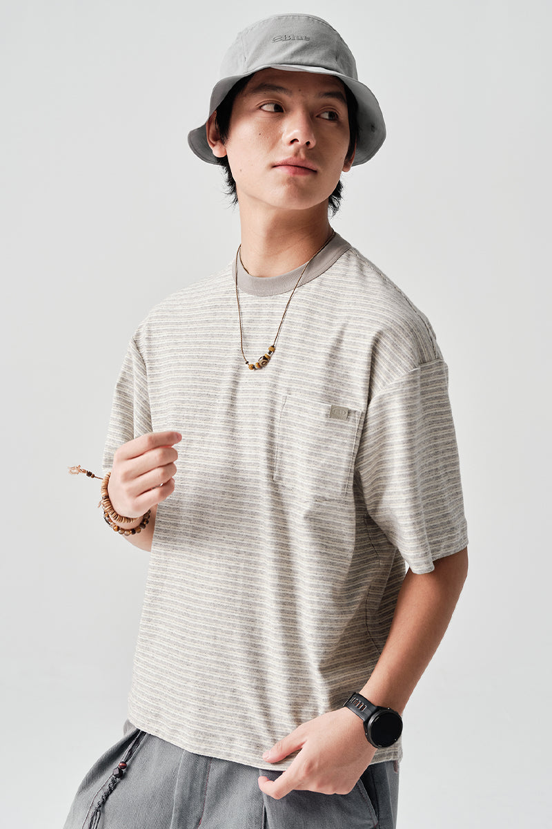 ボーダーラウンドネック半袖TシャツNLBLDTX010
