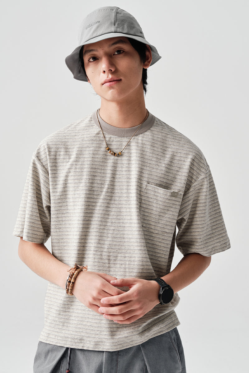 ボーダーラウンドネック半袖TシャツNLBLDTX010