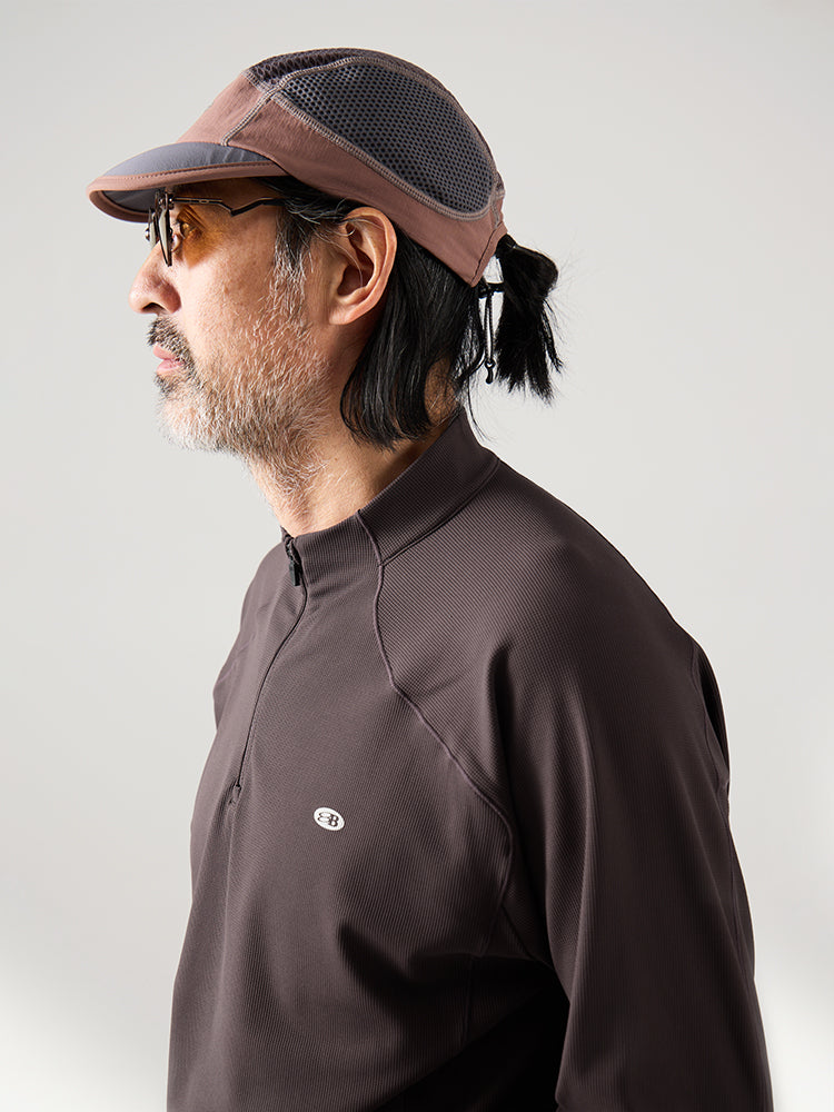 ハーフジップ ワッフル ロングTシャツ メンズ