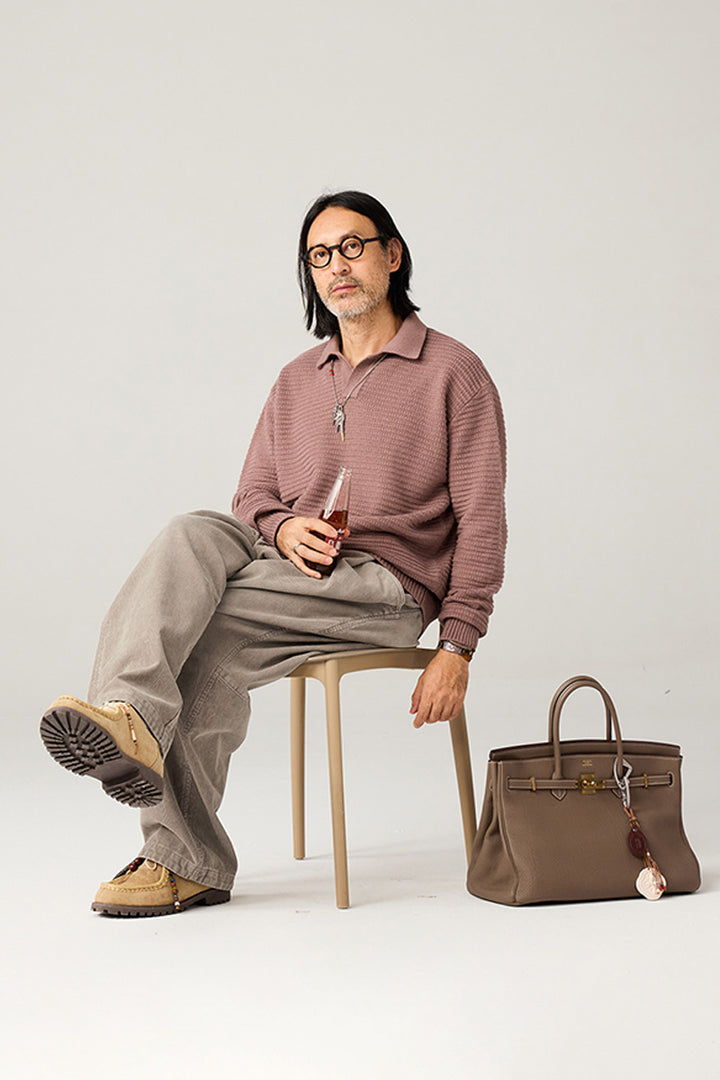 リブ編みポロネックセーター25BLMS005