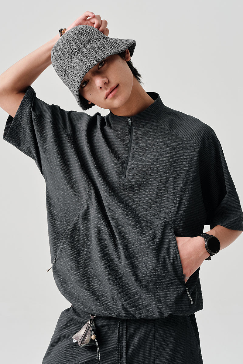 Ripple fabric half-zip short-sleeve T-shirt NLBLDTX013