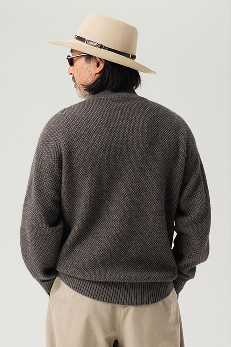 ウールハーフジップロングスリーブニットセーター25BLMS007
