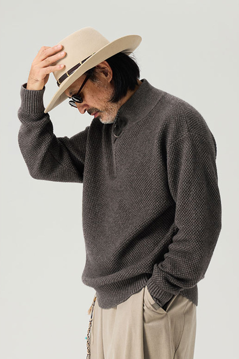 ウールハーフジップロングスリーブニットセーター25BLMS007