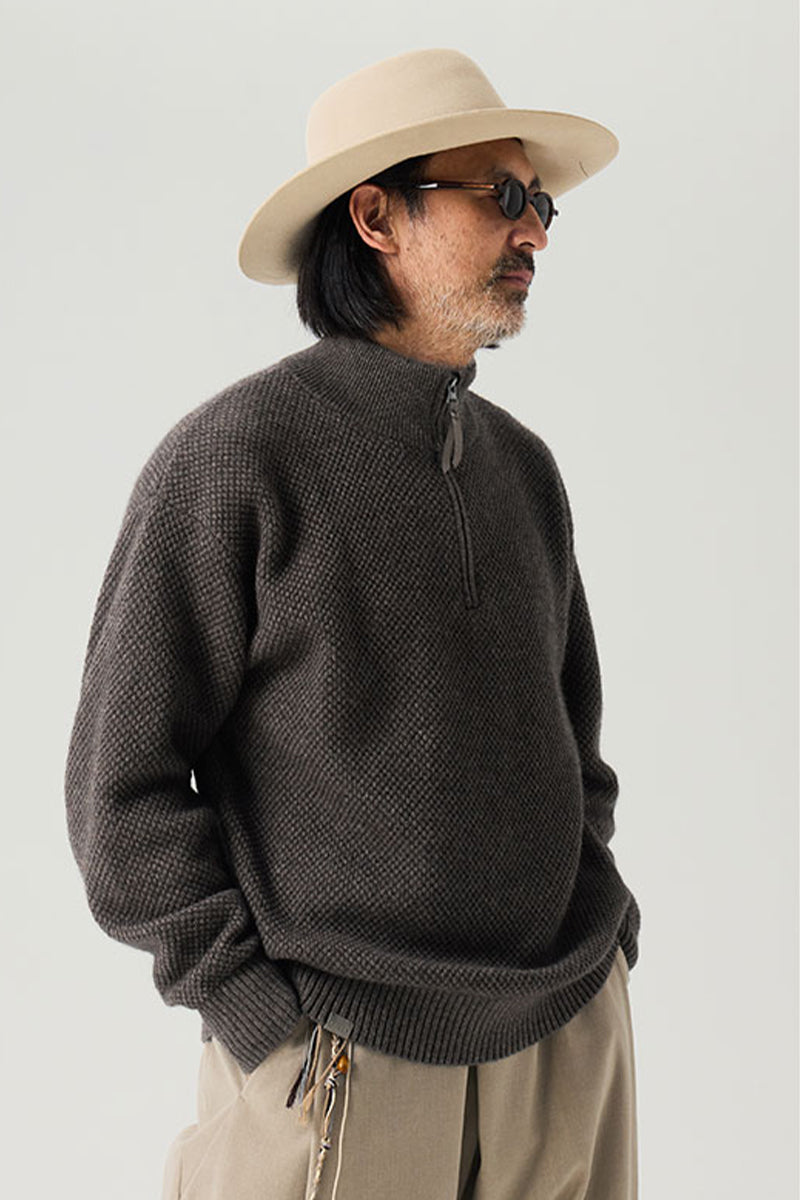 ウールハーフジップロングスリーブニットセーター25BLMS007