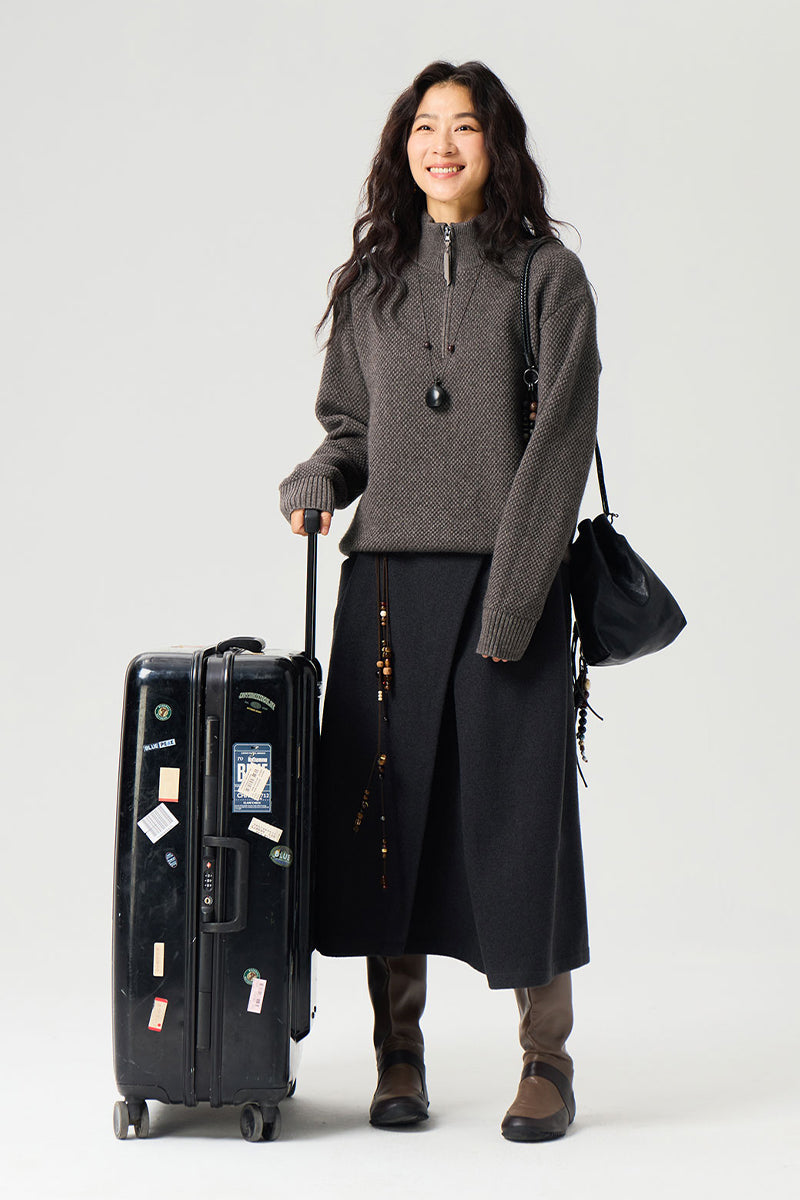 ウールハーフジップロングスリーブニットセーター25BLMS007