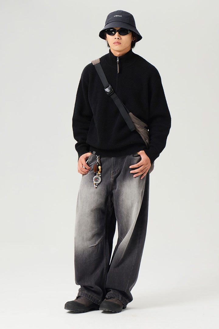 ウールハーフジップロングスリーブニットセーター25BLMS007