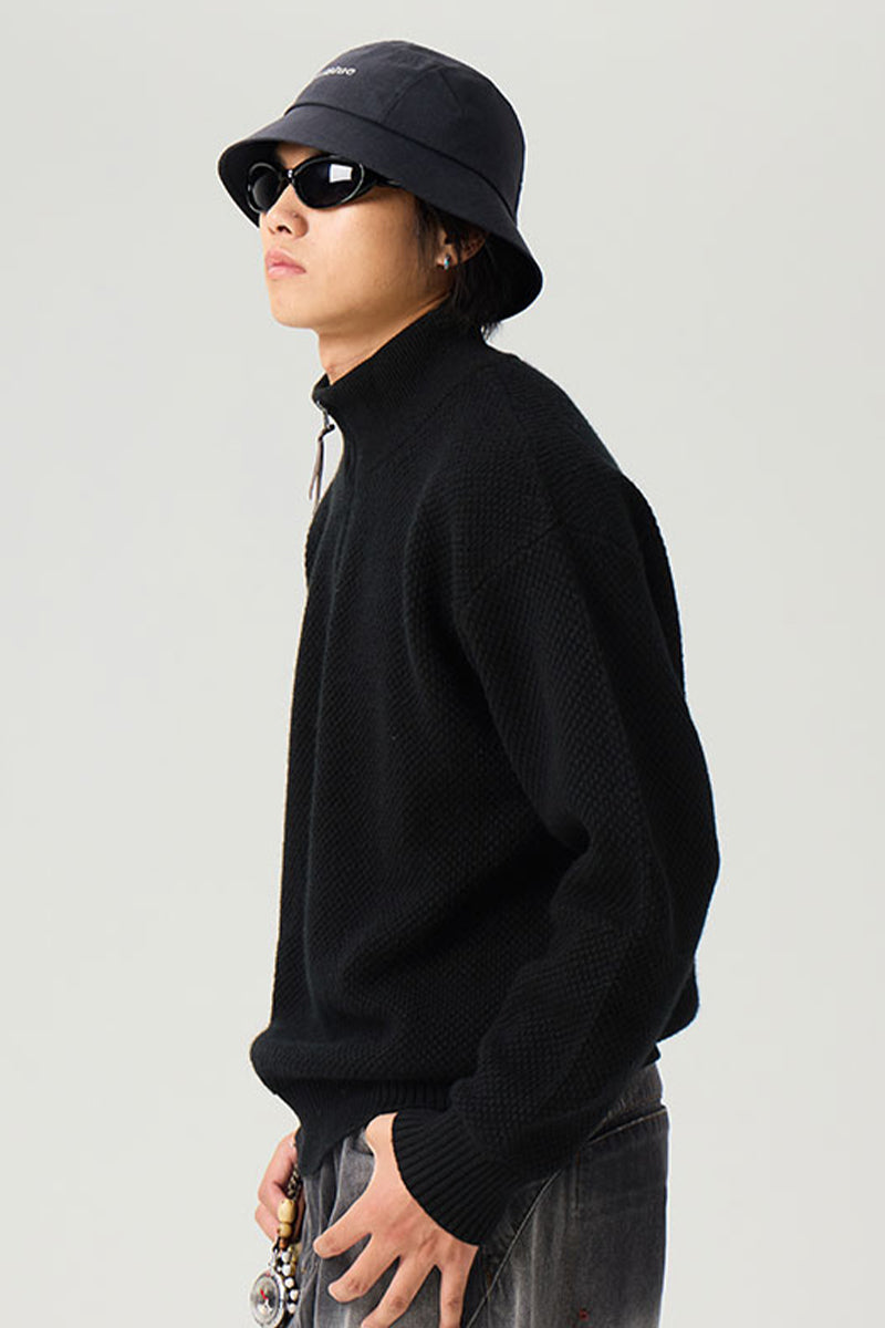 ウールハーフジップロングスリーブニットセーター25BLMS007