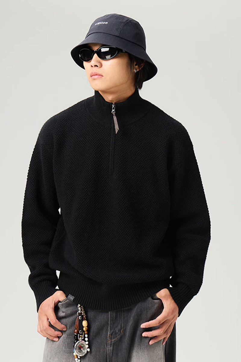 ウールハーフジップロングスリーブニットセーター25BLMS007