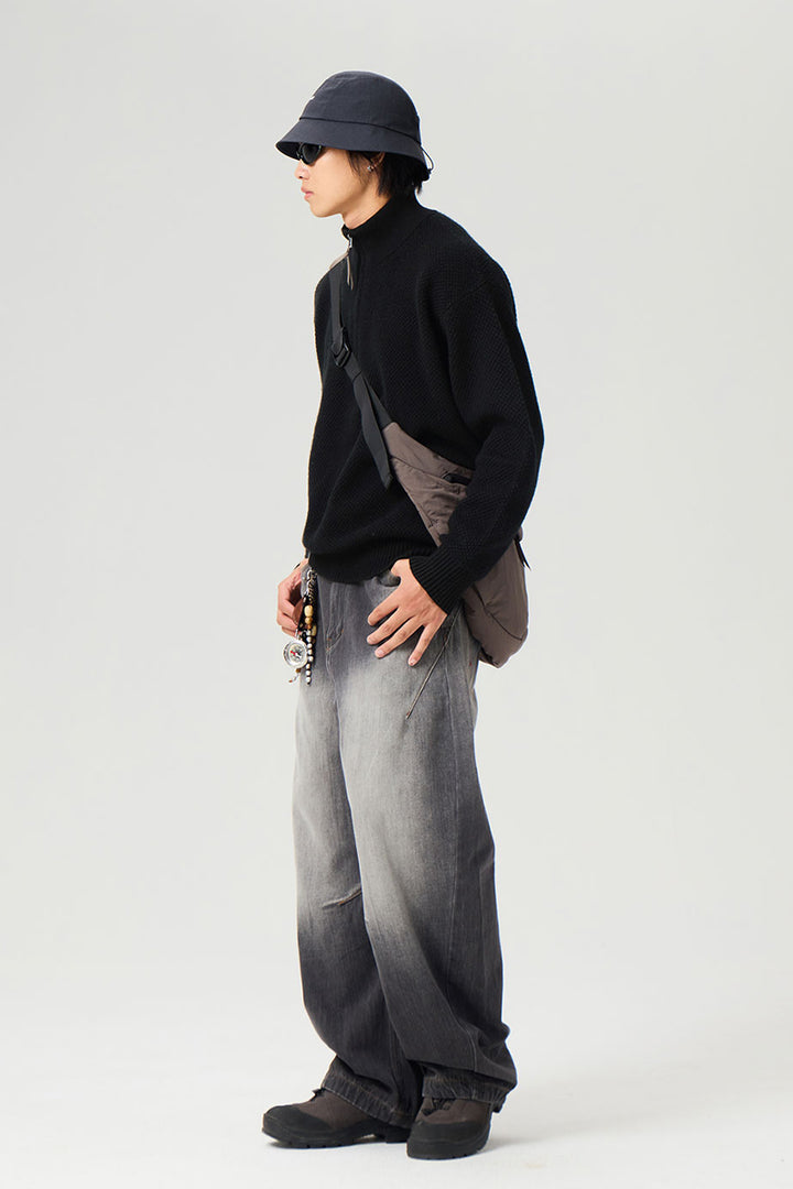 ウールハーフジップロングスリーブニットセーター25BLMS007