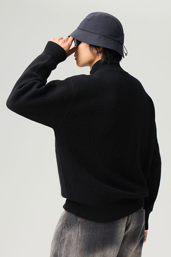 ウールハーフジップロングスリーブニットセーター25BLMS007