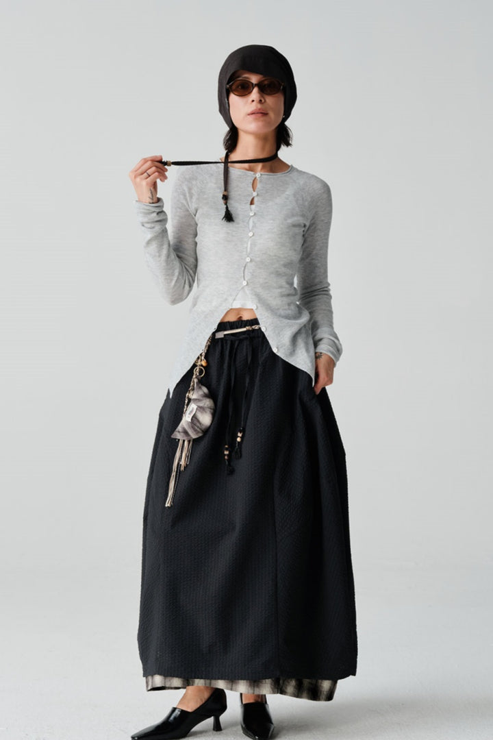 AIRCTRL 버블 체크 롱 스커트 NLBLCQZ003