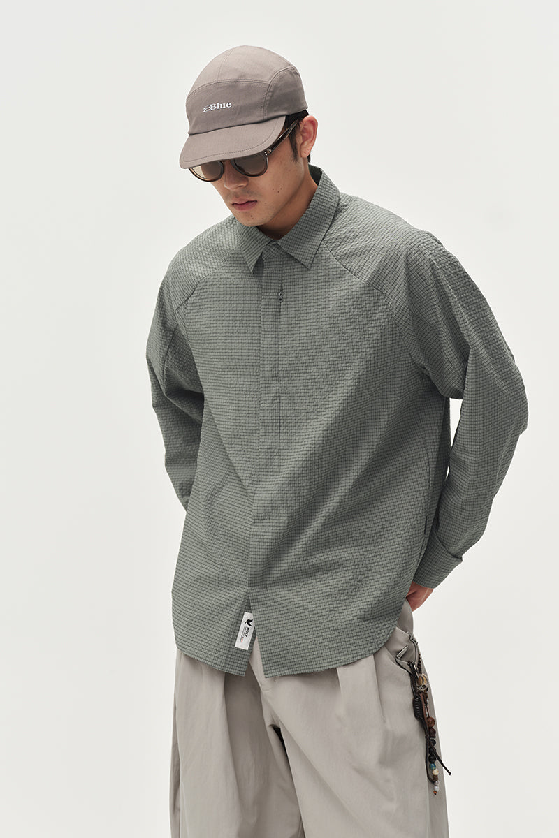 COOLMAXリップル生地チェック長袖シャツNLBLCCY003