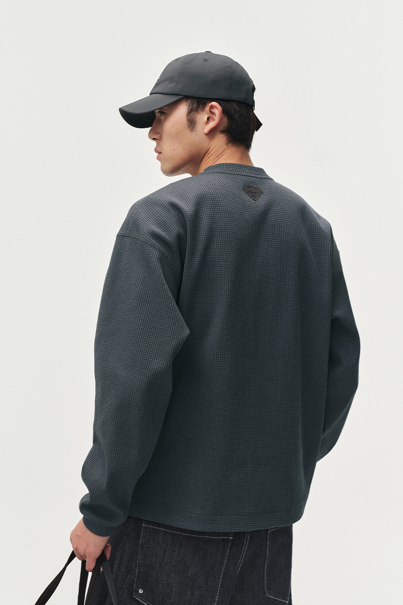SOLOTEXヘンリーネックワッフル長袖TシャツNLBLCTX023