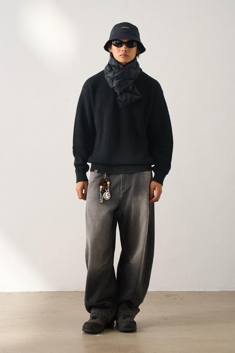 ウールハーフジップロングスリーブニットセーター25BLMS007