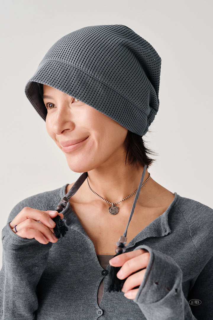 ワッフル編みドロストリング付き帽子NLBLAML004