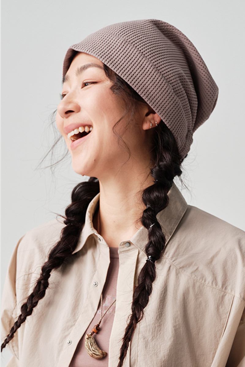 ワッフル編みドロストリング付き帽子NLBLAML004