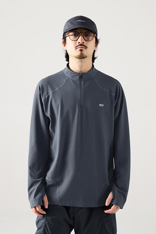 ハーフジップ ワッフル ロングTシャツ メンズ
