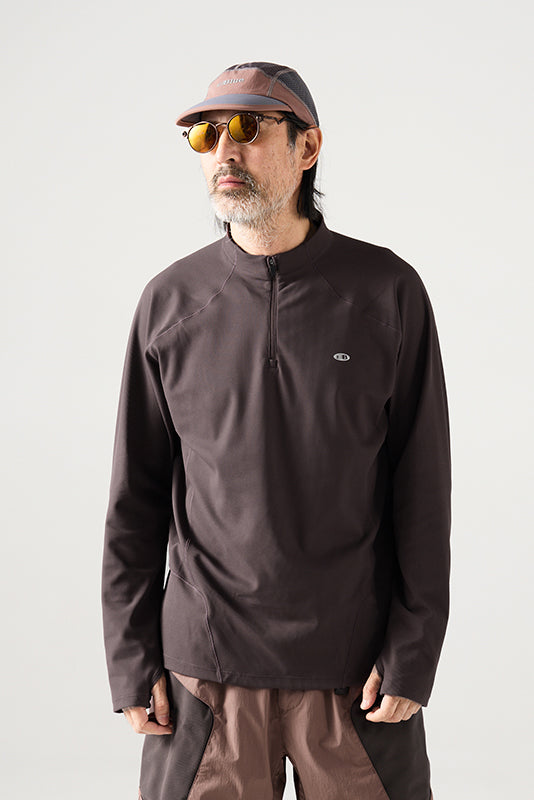 ハーフジップ ワッフル ロングTシャツ メンズ